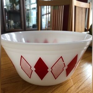 RARE Red Inverted Diamond Federal Glass Milk Glass Bowl 1950's